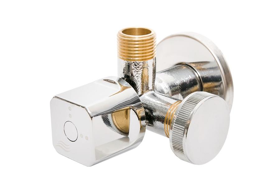 Zdjęcie: Zawór kątowy na zawieszce 1/2"x 3/4"x 3/8" multi DURO