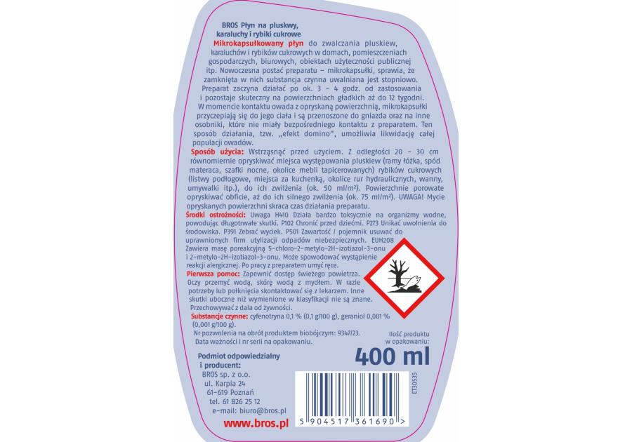 Zdjęcie: Preparat na pluskwy i rybiki cukrowe 400 ml BROS