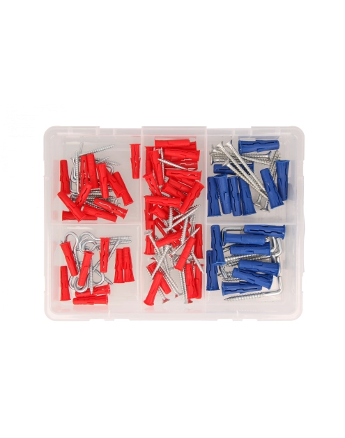 Zdjęcie: Zestaw kołków uniwersalnych UNO 6x28 mm 8x32 mm z wkrętami i hakami 124 elementy RAWLPLUG