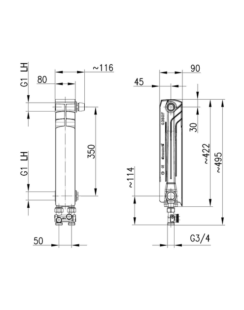 Zdjęcie: Element grzejnika G500F D/1 prawy z zespołem przyłączeniowym prostym KFA