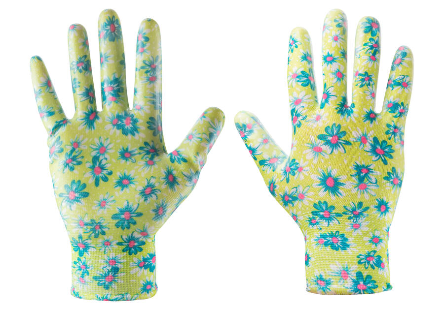 Zdjęcie: Rękawice ogrodowe pokryte nitrylem, wzór kwiatki, rozmiar 9 VERTO