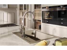 Bateria zlewozmywakowa stojąca Zumba z elastyczną wylewką beżowa FERRO