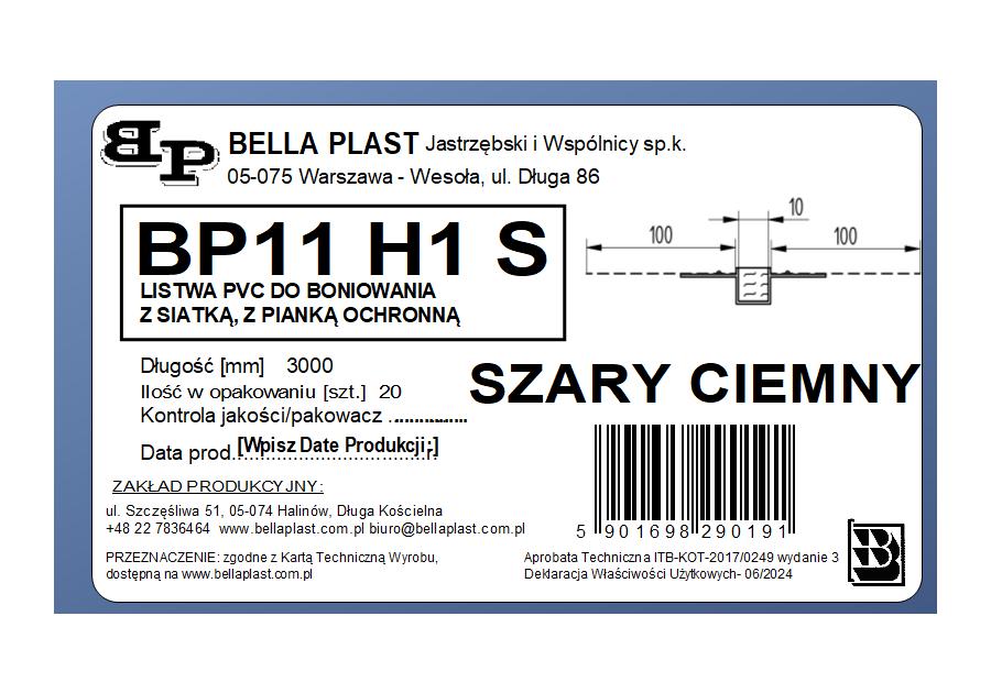 Zdjęcie: Listwa do boniowania PVC z siatką BP11 H1S L300 szary ciemny BELLA PLAST