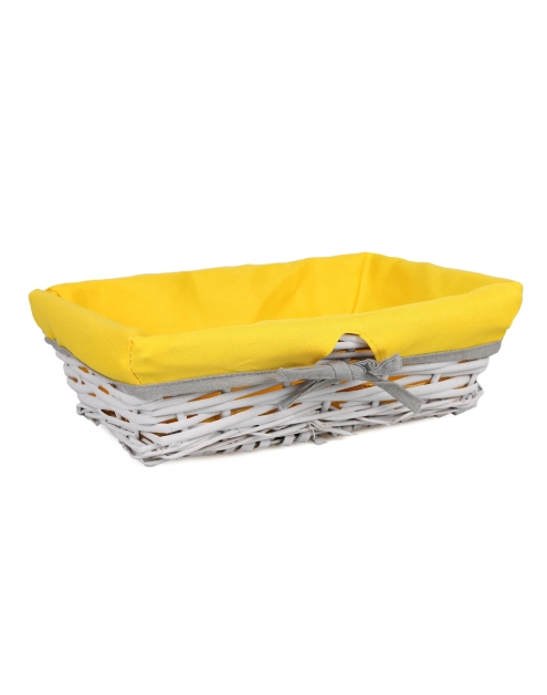 Zdjęcie: Koszyk wiklinowy z żółtym materiałem 30x22x9 cm szary prostokątny TIN TOURS