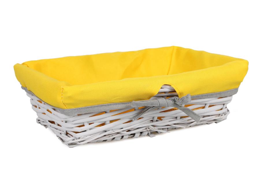 Zdjęcie: Koszyk wiklinowy z żółtym materiałem 30x22x9 cm szary prostokątny TIN TOURS