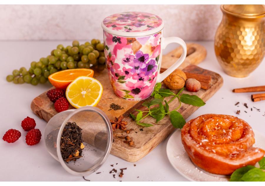 Zdjęcie: Kubek z zaparzaczem i pokrywką 340 ml dekoracja kwiaty ALTOM DESIGN