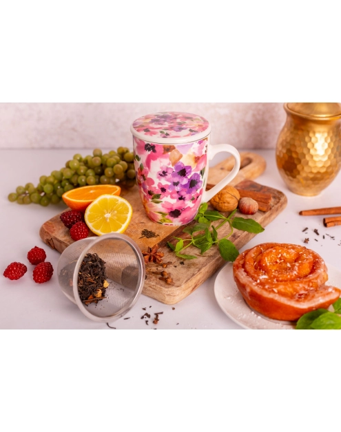 Zdjęcie: Kubek z zaparzaczem i pokrywką 340 ml dekoracja kwiaty ALTOM DESIGN