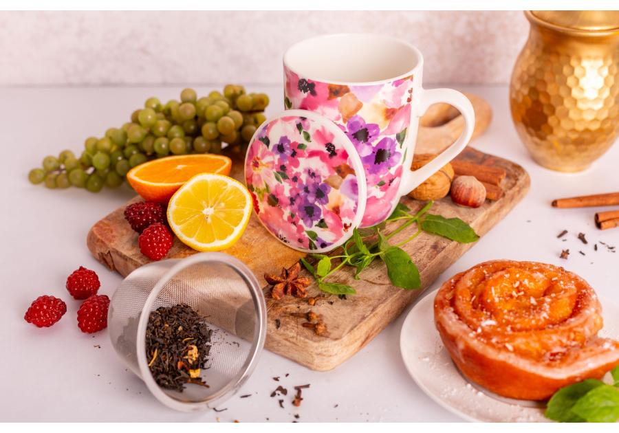 Zdjęcie: Kubek z zaparzaczem i pokrywką 340 ml dekoracja kwiaty ALTOM DESIGN