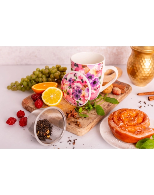 Zdjęcie: Kubek z zaparzaczem i pokrywką 340 ml dekoracja kwiaty ALTOM DESIGN