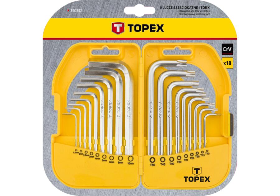 Zdjęcie: Klucze sześciokątne i Torx, zestaw 18 sztuk TOPEX