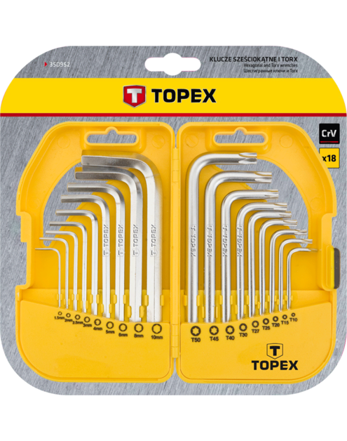 Zdjęcie: Klucze sześciokątne i Torx, zestaw 18 sztuk TOPEX