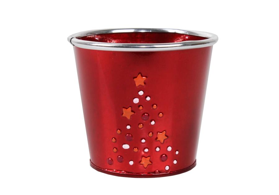 Zdjęcie: Osłonka doniczkowa metalowa z choinką 11x11x10 cm czerwona świąteczna TIN TOURS
