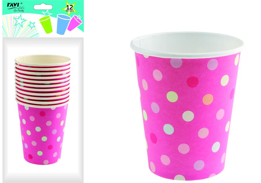 Zdjęcie: Kubki papierowe Pink dots 270 ml - 12 szt. RAVI