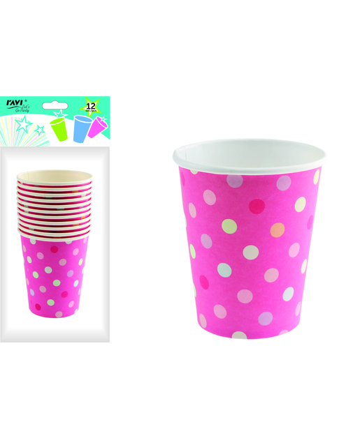 Zdjęcie: Kubki papierowe Pink dots 270 ml - 12 szt. RAVI