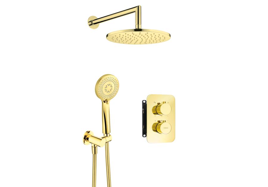 Zdjęcie: Komplet podtynkowy natryskowy gold z boxem termostatycznym okrągły DEANTE