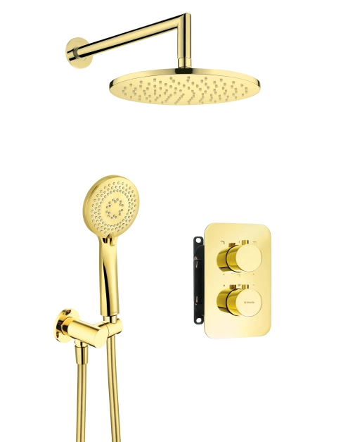 Zdjęcie: Komplet podtynkowy natryskowy gold z boxem termostatycznym okrągły DEANTE
