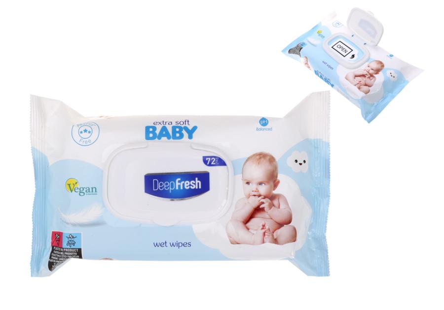 Zdjęcie: Chusteczki nawilżane dla dzieci i niemowląt DF Extra soft baby 72 sztuk fliptop Blue RAVI