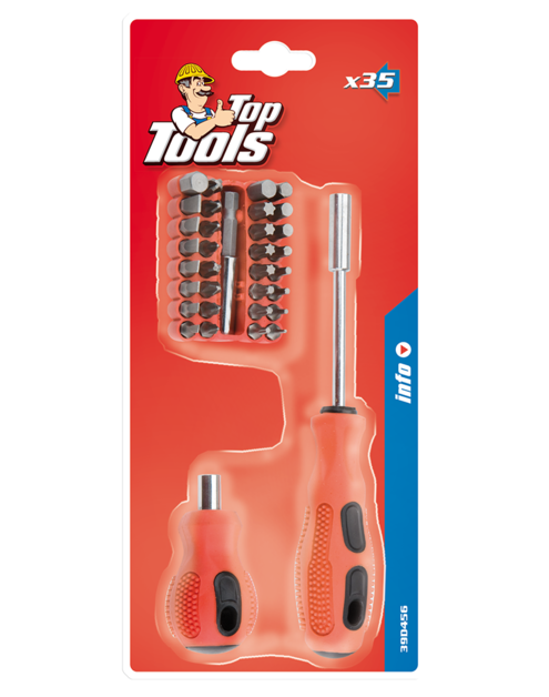Zdjęcie: Końcówki wkrętakowe z uchwytami, zestaw 35 sztuk TOP TOOLS