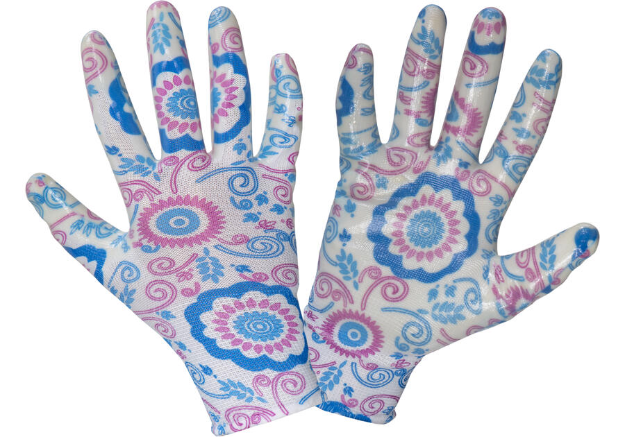 Zdjęcie: Rękawice nitrylowe  kwiatki niebieskie,  8, CE, LAHTI PRO