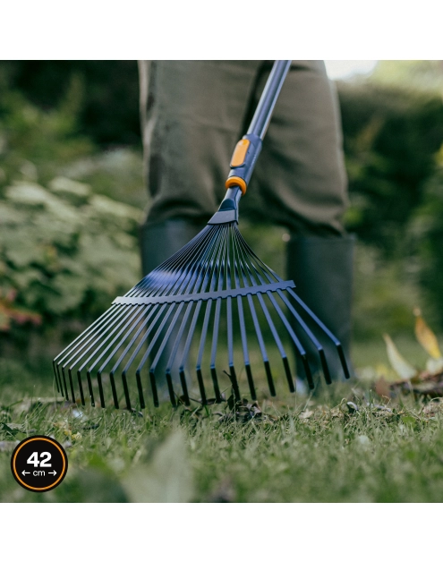 Zdjęcie: Grabie metalowe do liści wachlarzowe, głowica One Click FISKARS