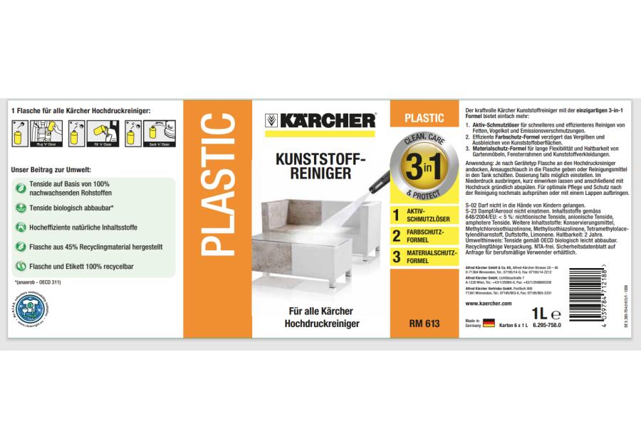 Zdjęcie: Środek do czyszczenia plastiku 3 w 1, 1 L RM613 6.295-758.0 KARCHER