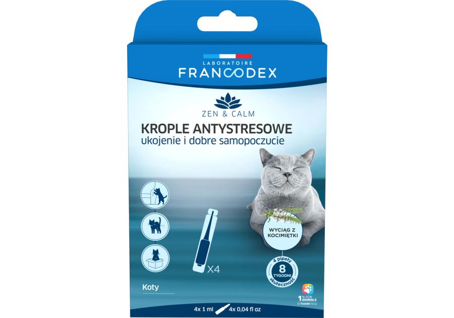 Zdjęcie: Krople antystresowe z kocimiętką dla kotów, 4 x 1 ml FRANCODEX