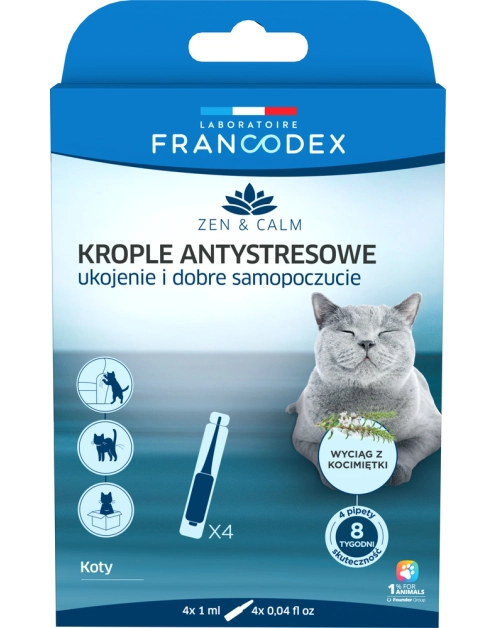 Zdjęcie: Krople antystresowe z kocimiętką dla kotów, 4 x 1 ml FRANCODEX