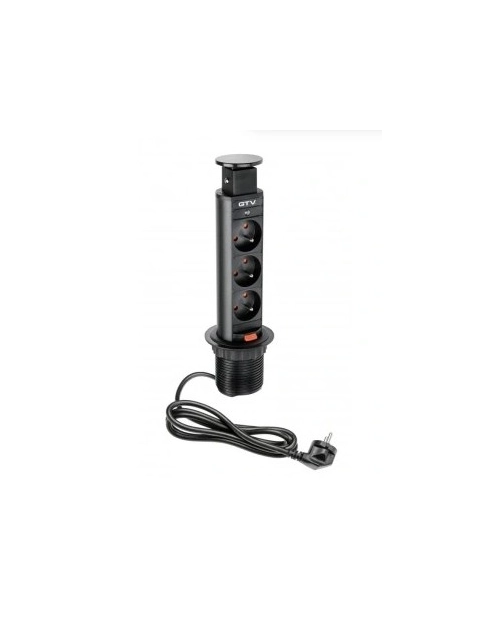 Zdjęcie: Biurkowy przedłużacz wpuszczany 60 mm, 3x gniazdo z uziemieniem czarny GTV