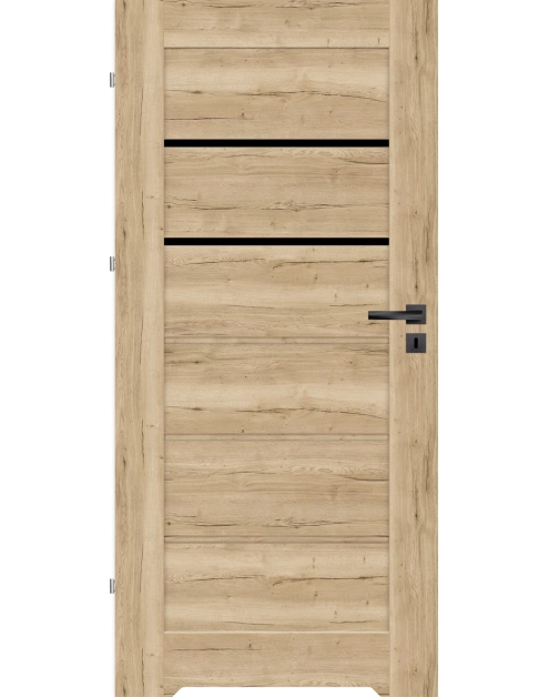 Zdjęcie: Drzwi wewnętrzne Seres 80L dąb halifax, czarna szyba, podcięcie NAWADOOR