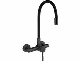 Bateria zlewozmywakowa ścienna z giętą wylewką Luno, nero NEO