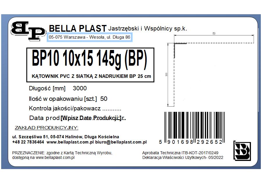 Zdjęcie: Kątownik prosty z siatką BP10 L300 25 cm BELLA PLAST
