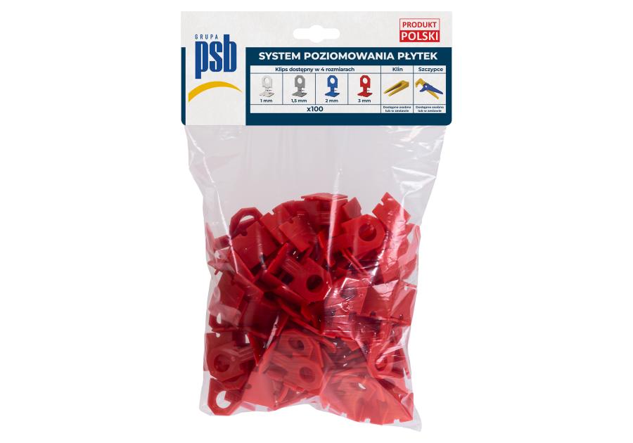 Zdjęcie: System poziomowania płytek 3 mm czerwone 100 szt. PSB