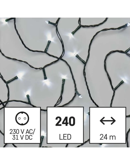Zdjęcie: Lampki choinkowe Classic 240 LED 24 m zimna biel, zielony przewód, IP44, timer EMOS