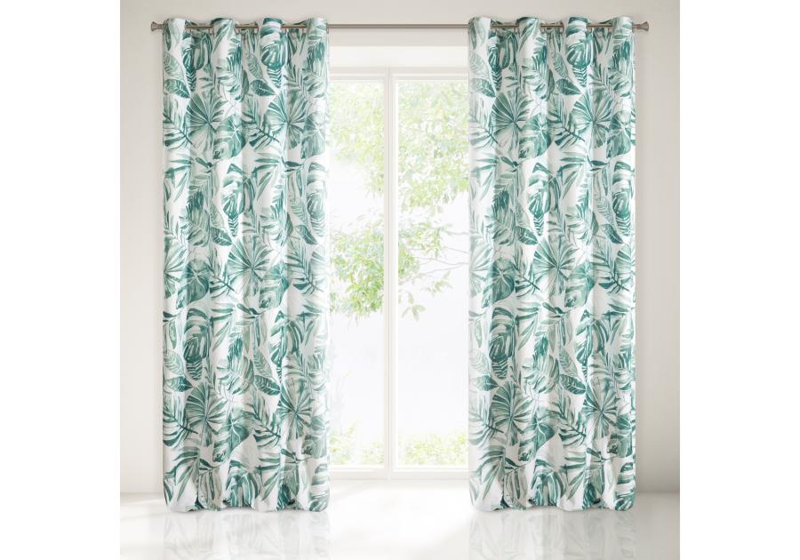 Zdjęcie: Zasłona zaciemniająca Arlena 140x250 cm biało-zielona na przelotkach EUROFIRANY