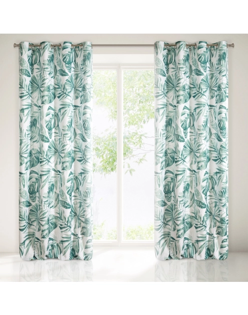 Zdjęcie: Zasłona zaciemniająca Arlena 140x250 cm biało-zielona na przelotkach EUROFIRANY