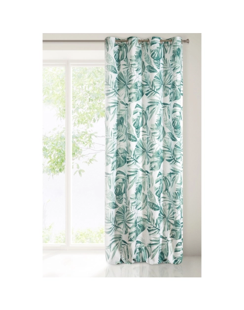 Zdjęcie: Zasłona zaciemniająca Arlena 140x250 cm biało-zielona na przelotkach EUROFIRANY