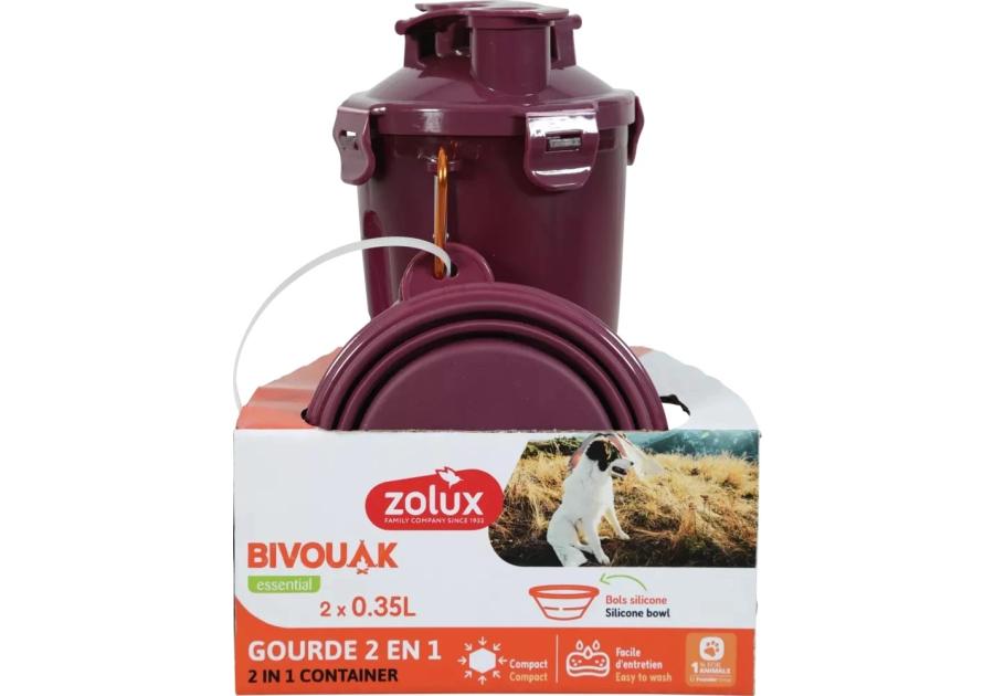 Zdjęcie: Bidon 2w1 dla psa Bivouak 2x350 ml czerwony ZOLUX