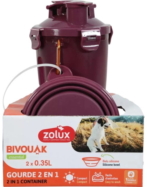 Zdjęcie: Bidon 2w1 dla psa Bivouak 2x350 ml czerwony ZOLUX