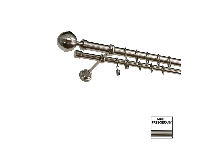 Zdjęcie: Karnisz podwójny Zeus fi 25 mm - 200 cm kula nikiel KARWEL