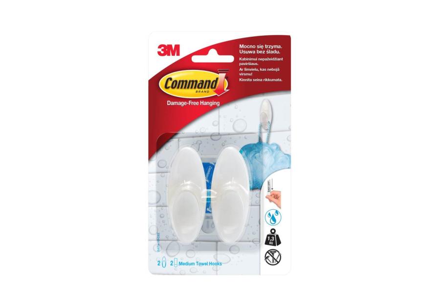 Zdjęcie: Wieszaki łazienkowe haczyki średnie 2 szt. białe COMMAND