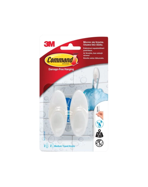 Zdjęcie: Wieszaki łazienkowe haczyki średnie 2 szt. białe COMMAND