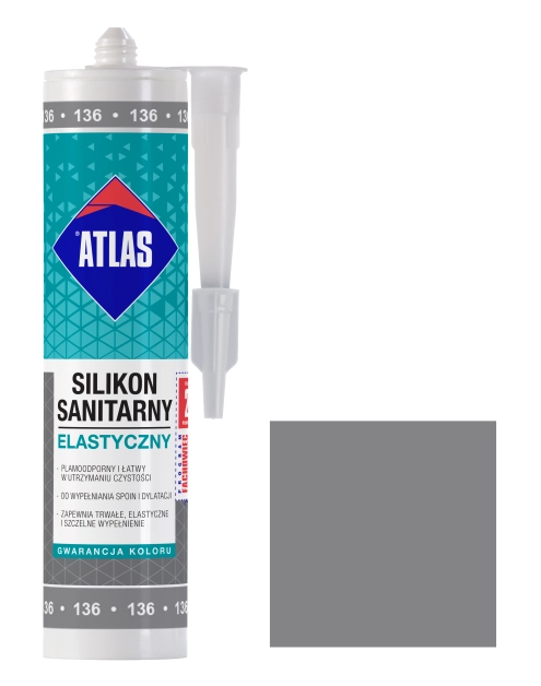 Zdjęcie: Silikon sanitarny elastyczny 136 srebrny 280 ml ATLAS