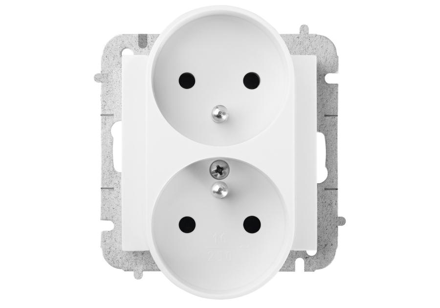 Zdjęcie: Gniazdo Santra 2x2P+Z modułowe bez ramki, podtynkowe IP20 biały ELEKTRO-PLAST