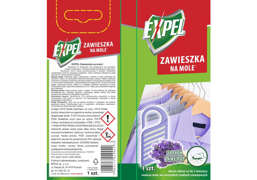 Zdjęcie: Zawieszka na mole zapach lawendy EXPEL