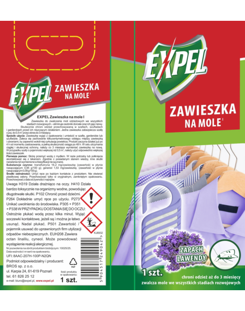 Zdjęcie: Zawieszka na mole zapach lawendy EXPEL
