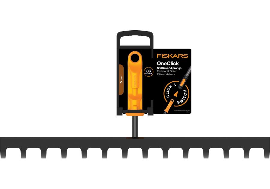 Zdjęcie: Grabie metalowe do gleby 14 zębów, głowica One Click FISKARS