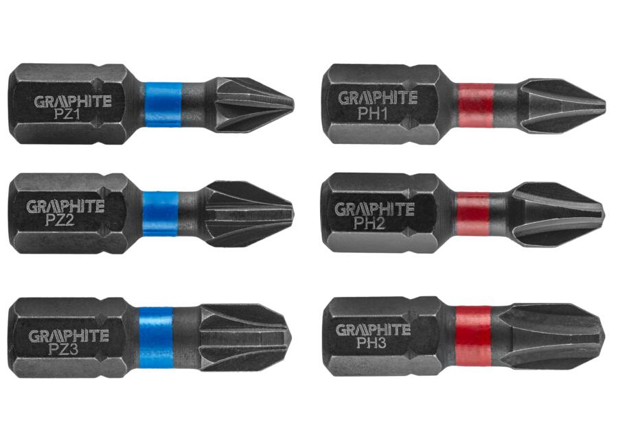 Zdjęcie: Bity udarowe PH1/2/3 PZ1/2/3x25 mm 6 szt. GRAPHITE