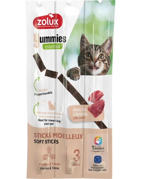 Zdjęcie: Przysmak miękki dla kota pałeczki Yummies jagnięcina ryż 15 g ZOLUX