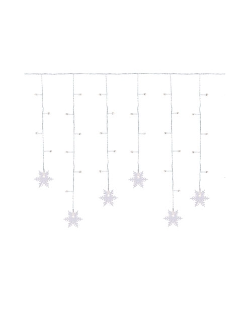 Zdjęcie: Kurtyna 95 LED ze śnieżynkami 70 x 350 cm ciepły biały sieciowa JUMI