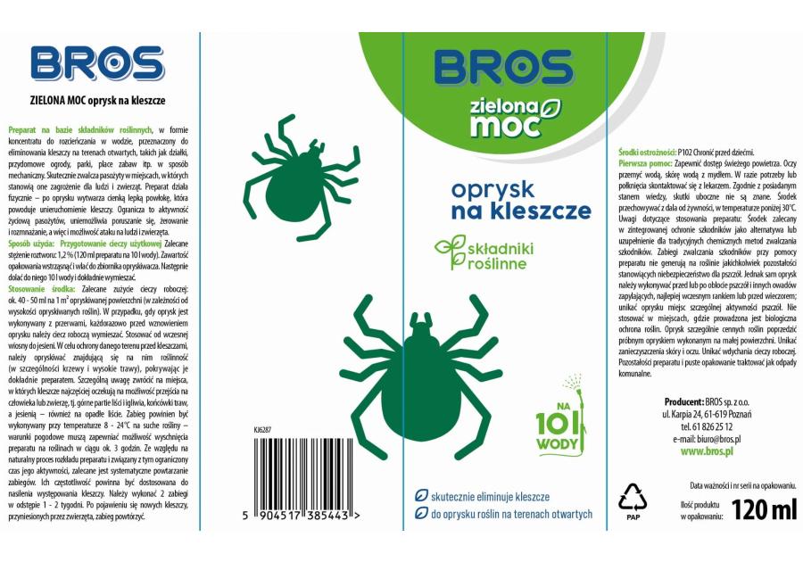 Zdjęcie: Oprysk na kleszcze Zielona Moc 120 ml BROS